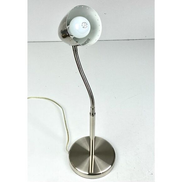 Atomic Style Adjustable Gooseneck Metal Table Desk Lamp Industrial 22in Silver - Picture 8 of 12